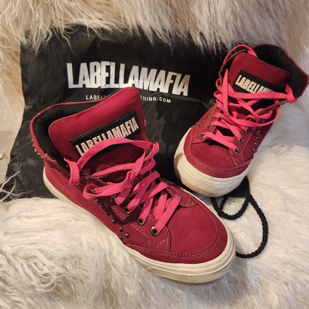 Labellamafia Hardcore Footwear Magenta Studded Lifting Sneakers